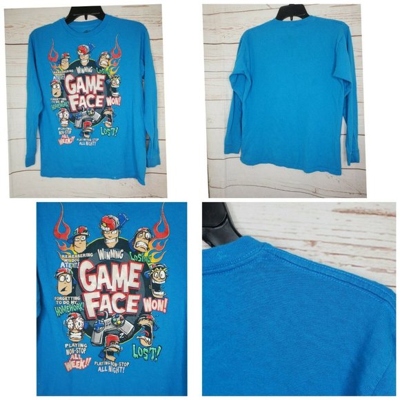 Winning Game Face Expressions Logo Blue Shirt - Picture 1 of 10